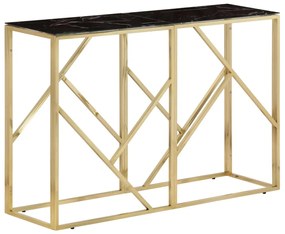 vidaXL Mesa consola aço inoxidável e vidro temperado dourado