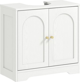 HOMCOM Móvel para Lavatório Pousar com 2 Portas em Arco Puxadores Dourados para Lavatório com ou sem Pedestal 60x30x65 cm Branco | Aosom Portugal