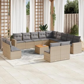 14 pcs conjunto de sofás p/ jardim com almofadões vime PE bege