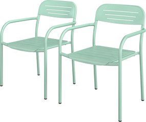 Conjunto de 2 cadeiras de jardim empilháveis (MESA NÃO INCLUIDA), resistentes às intempéries, com braços, 56 x 58 x 78 cm, verde