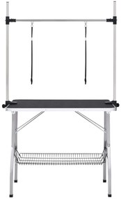 Mesa de grooming ajustável para cães com 2 laços e cesto
