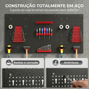 Organizador de Ferramentas de Parede com 28 Peças cada painel 60x40 cm com Ganchos e Suportes Preto e Vermelho