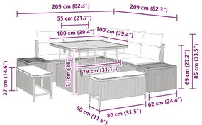 Conjunto de Sofá de Jardim de 8 peças com almofadas bege em poli ratta