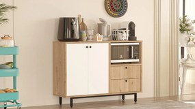 Aparador de cozinha "Toledo" - Carvalho e Branco - 120x85x35.5cm - Des