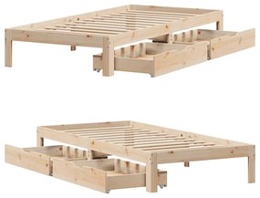 Estrutura de cama com gavetas 90x190 cm madeira de pinho maciça