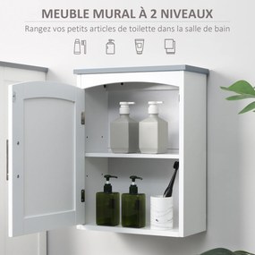 Móvel suspenso para casa de banho com porta e prateleira ajustável - 41 x 18,5 x 52 cm - MDF - branco