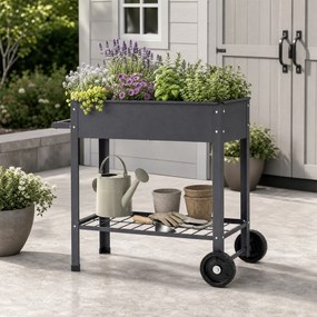 Floreira Elevada para Horta, 88 x 37 x 80 cm, com Rodas, Cinzento