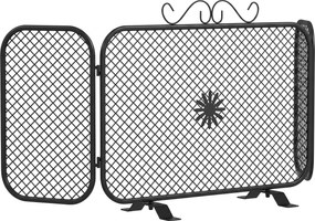 HOMCOM Protetor de Faíscas para Lareira Dobrável de 3 Painéis em Metal com Base Removível, Padrão Floral, 90x16x40 cm, Preto | Aosom Portugal