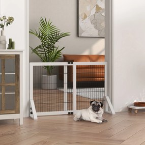 Barreira de segurança para cães 63-106 (C) x 44 (L) x 67 (A) cm barreira de proteção com 2 painéis, largura ajustável de 63 a 106 cm, em madeira e aço