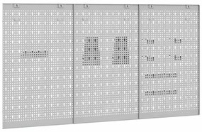 Painéis Perfurados 3 pcs com 15 Acessórios Cinza 50x80 cm Aço