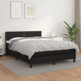 vidaXL Cama com molas/colchão 140x190 cm couro artificial preto