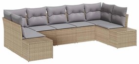 Conjunto de Sofá de Jardim com Almofadas Bege Vime PE