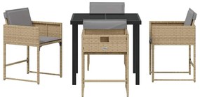 Conjunto de Jantar de Jardim com 5 Peças e Almofadas Beje em Rattan Si