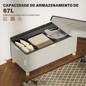 Banco de Armazenamento Dobrável Capacidade de 67 L  Estofado em Veludo Carga 120 kg 76x38x38 cm Creme