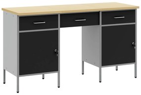 vidaXL Armário de Trabalho com gaveta 3 pcs Preto 150 x 55 x 85 cm