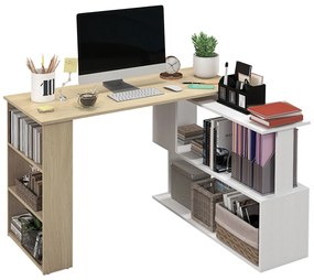 HOMCOM Mesa Computador Secretária Canto Giratória 360° 5 Prateleiras Design Moderno 120x110x74,5 cm Madeira Branco | Aosom Portugal