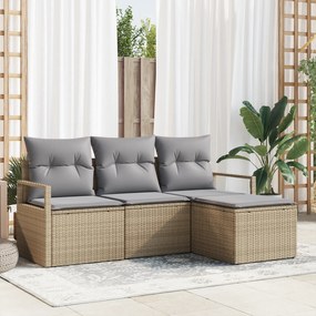 Conjunto de Sofá de Jardim vidaXL de 4 Peças com Almofadas Bege Vime P