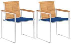 vidaXL Cadeiras de jardim com almofadões 2 pcs teca maciça e aço