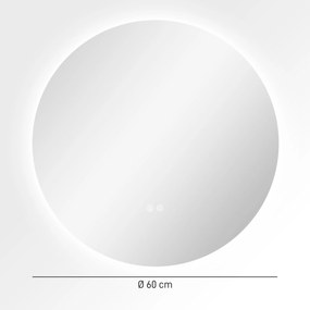 Espelho redondo de casa de banho com iluminação LED, Ø 60 cm, de parede, com interruptor tátil e sistema antiembaciamento, 29 W, cinzento