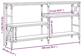 Mesa consola 150x29x76,5 cm derivados madeira cinzento sonoma