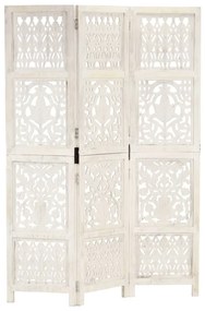 Biombo esculp. mão 3 painéis 120x165 cm mangueira maciça branco