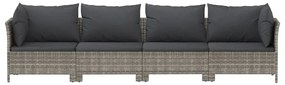 4 pcs conjunto lounge de jardim c/ almofadões vime PE cinzento