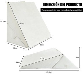 Almofada em forma de cunha Apoio elevado para dormir e descansar 58 x 50,5 x 36 cm Branca