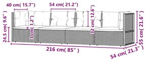 4 pcs conjunto lounge de jardim c/ almofadões vime PE cinzento