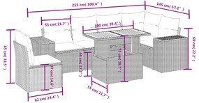 7 pcs conjunto de sofás p/ jardim c/ almofadões vime PE preto