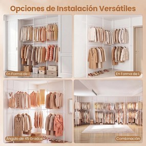 Cabideiro de Roupa Modular 210-369 x 110-315 cm, Estrutura Extensível, Branco