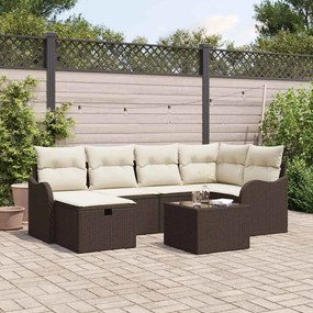 Conjunto de Sofá de Jardim vidaXL de 7 Peças com Almofadas Castanho Rattan Sintético