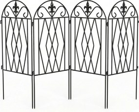 Outsunny Conjunto de 4 Cercas de Jardim Metálicas 125x56 cm com Design Arqueado Resistentes e Fáceis de Instalar para Pátio Relvado Preto | Aosom Portugal