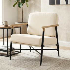 Poltrona moderna de sala, poltrona decorativa com almofadas removíveis com fecho de correr, Estrutura de metal e pés ajustáveis, confortável, bege