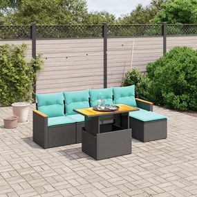 vidaXL 6 pcs conjunto de sofás p/ jardim c/ almofadões vime PE preto