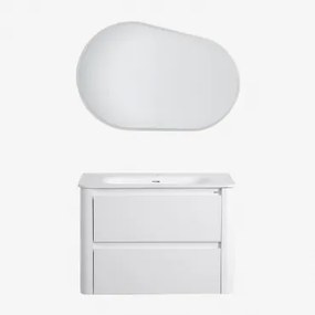 Conjunto De Móvel De Casa De Banho Em Madeira Com Lavatório Integrado Egerton Branco & Oval Led E Anti-embaciamento 100x65 Cm Meunier & Sem - Sklum