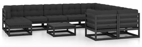11 pcs conjunto longue jardim c/ almofadões pinho maciço preto