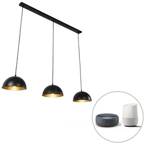 LED Lâmpada suspensa inteligente preta com 3 luzes douradas incl. Wifi A60 - Magnax Industrial