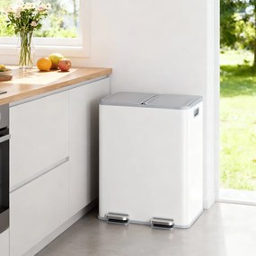Caixote do lixo para cozinha, 2 x 30 litros, 2 compartimentos 47,6 x 37,7 x 66,9 cm branco 