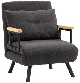 HOMCOM Poltrona Convertível em Cama Poltrona 3 em 1 Convertível em Cama com Encosto Ajustável em 5 Níveis 63x73x81 cm Cinza