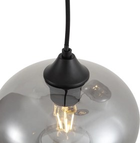 Candeeiro de suspensão Art Deco preto com vidro fumê 3 luzes redondo - Busa