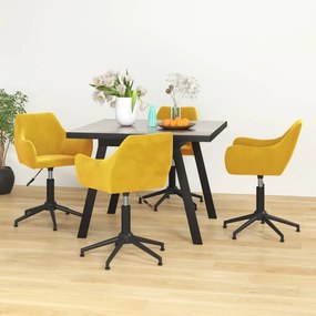 vidaXL Cadeiras de jantar giratórias 4 pcs veludo amarelo mostarda