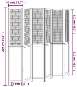 Biombo c/ 6 painéis madeira de paulownia maciça castanho-escuro