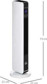 Aquecedor Cerâmico de Torre com Controlo Remoto - Branco - 21x21x73 cm
