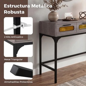 Mesa consola com luzes LED e estação de carregamento, 90 x 40 x 75 cm, com portas USB e gavetas, estreita, para sala, hall de entrada ou corredor, cin