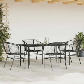 Conjunto de jantar jardim 5 peças vidro vime PE preto