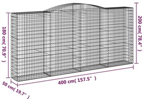 Cestos gabião arqueados 3pcs 400x50x180/200cm ferro galvanizado