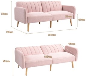 Sofá Cama de 2 Lugares com Encosto Ajustável - Rosa - Design Escandina