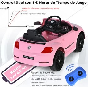 Carro elétrico para crianças bateria 12V Volkswagen Beetle com luzes de controlo remoto e musica 95 x 56 x 47 cm Rosa