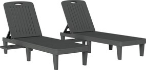 Outsunny Conjunto de 2 Espreguiçadeiras Reclináveis de Plástico PP com Bandeja Lateral Encosto Ajustável em 5 Posições 192x57x28,5 cm Cinzento | Aosom Portugal