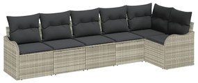 Conjunto de Sofá de Jardim de 6 Peças da com Almofadas Cinza Claro em